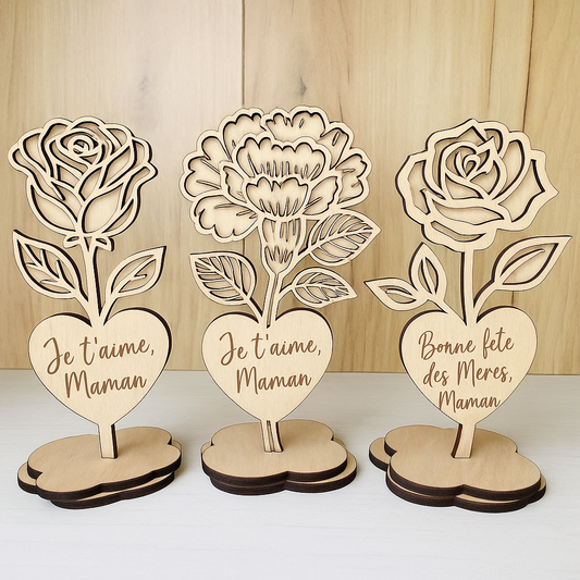 Cadeau fête des mères - Fleur en bois je t'aime Maman