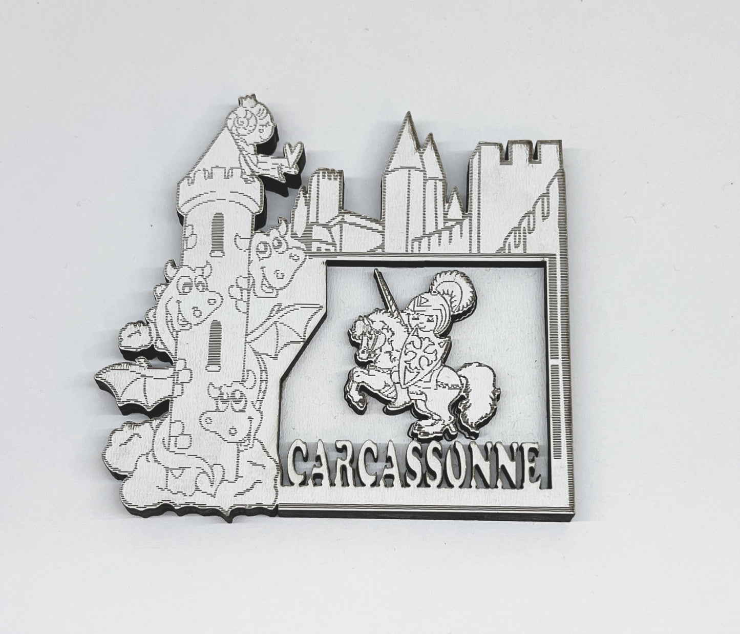 Souvenir Carcassonne - Magnet en bois avec dragon et chevalier