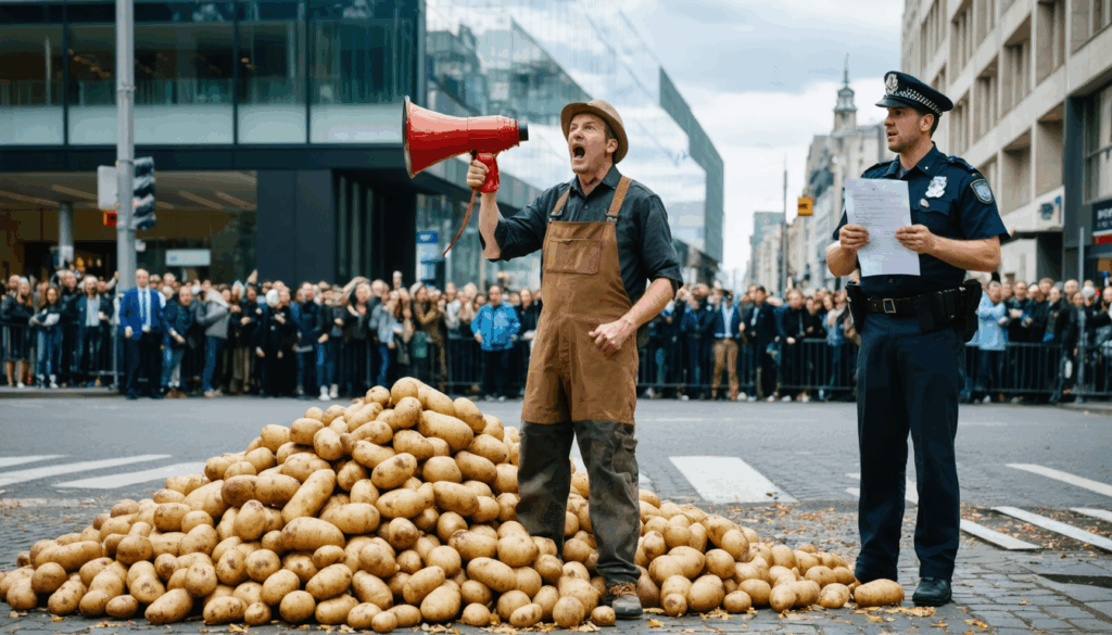 un agriculteur déverse des patates à bruxelles pour dénoncer une injustice sociale, mais se retrouve confronté à une lourde amende en conséquence de son acte.