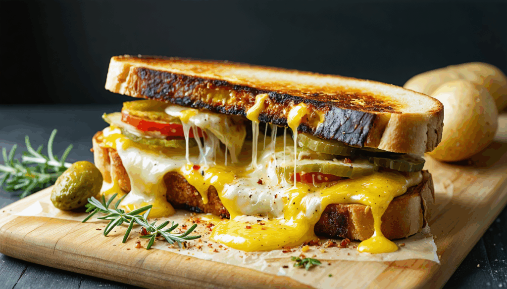 savourez la recette irrésistible du sandwich raclette, alliant fromage fondant et pain croustillant pour des déjeuners gourmands et réconfortants.