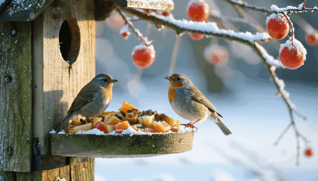 en janvier, découvrez quel étonnant reste de repas les jardiniers britanniques déposent dans leurs jardins pour nourrir les oiseaux et les aider à passer l'hiver.