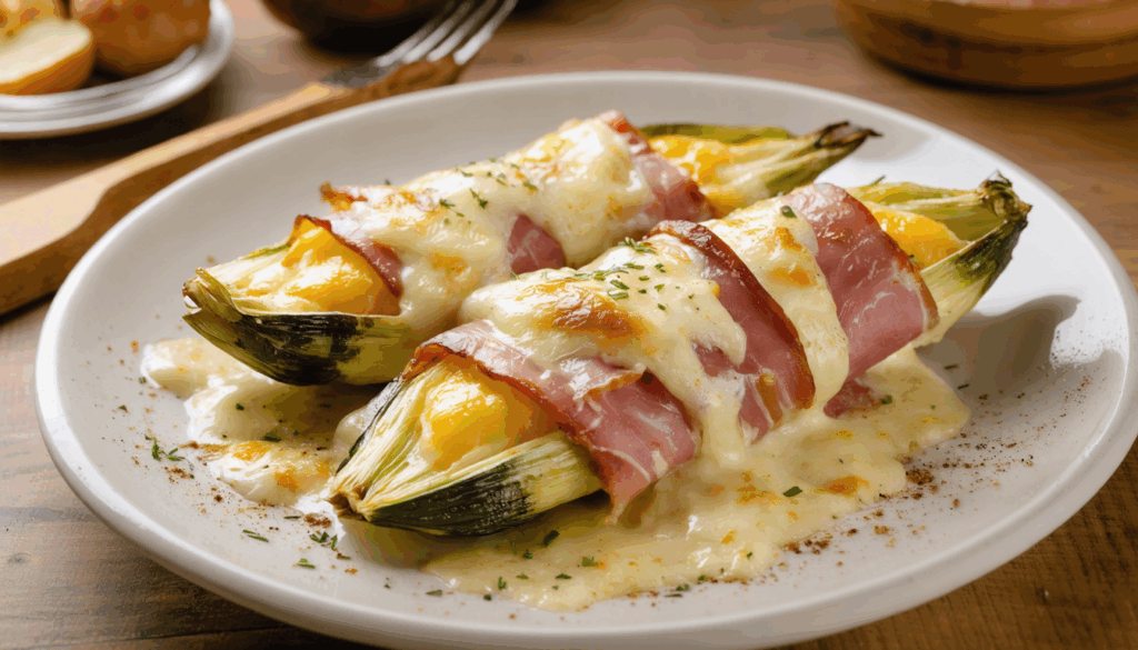 découvrez ma recette facile et allégée d'endives au jambon gratinées, un plat fondant et réconfortant parfait pour vos repas gourmands et équilibrés.