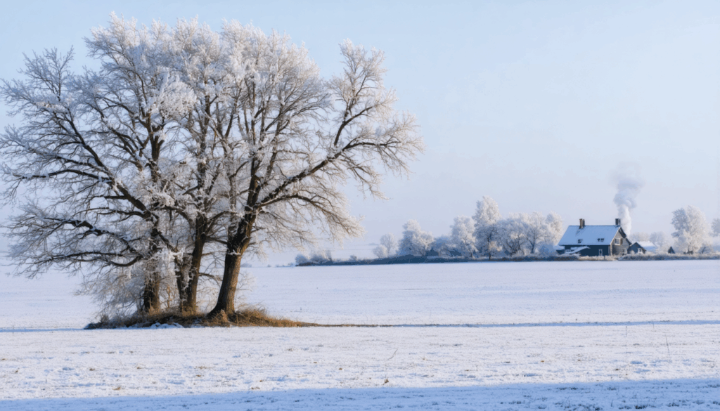 entre noël et le nouvel an, la neige revient en plaine accompagnée d'une vague de froid, apportant un temps hivernal marqué et des paysages enneigés.