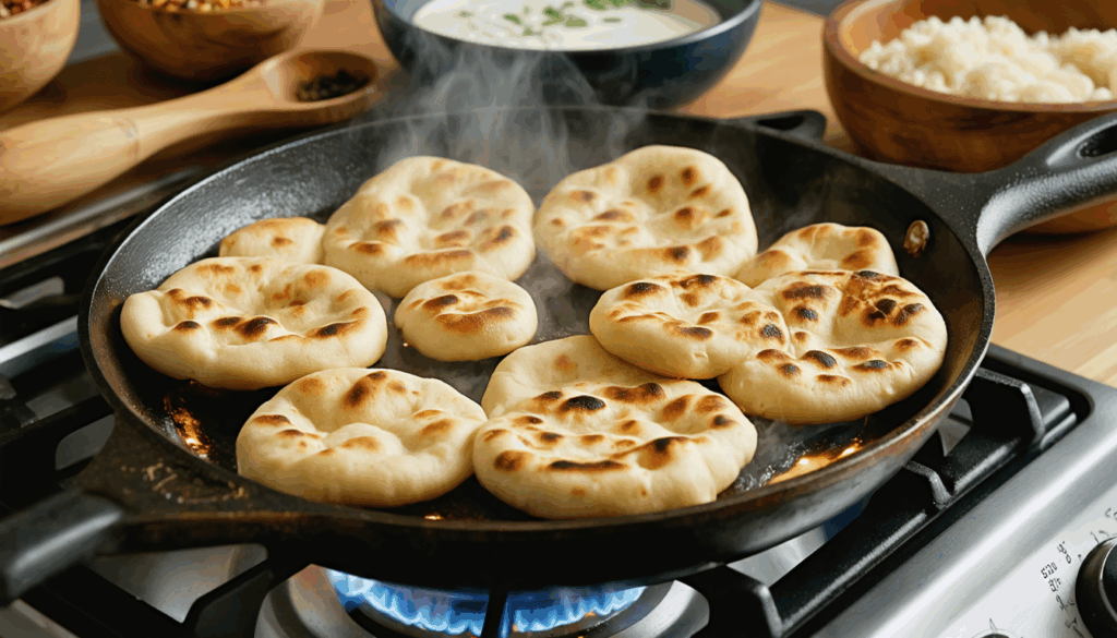 découvrez une recette surprenante et rapide de naans moelleux cuits à la poêle, parfaite pour un pain savoureux sans utiliser le four.