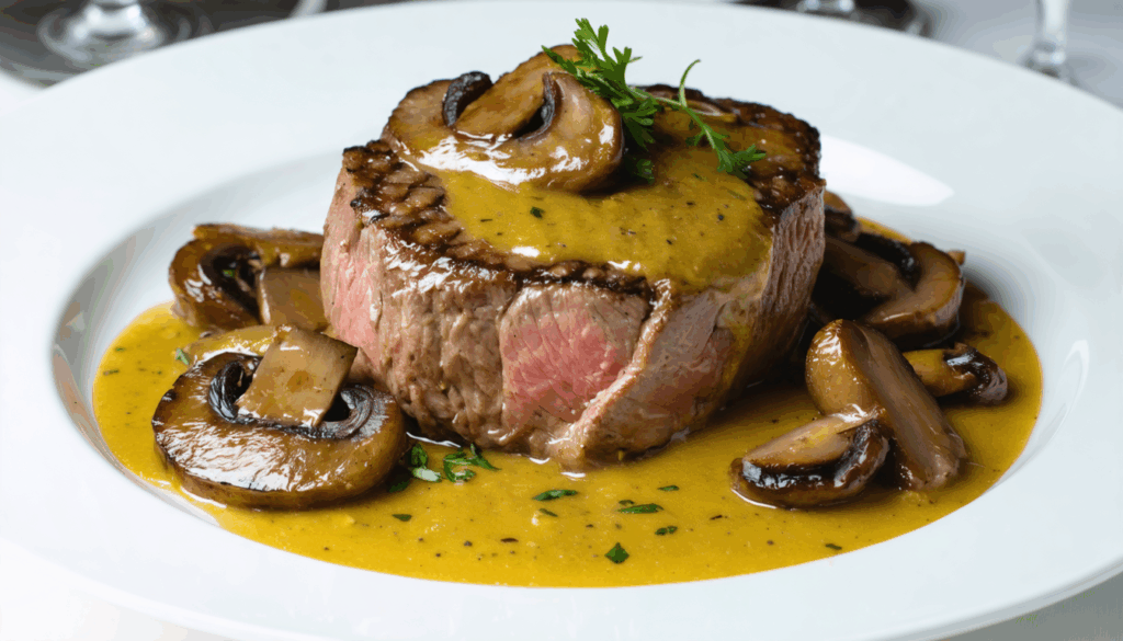 savourez un filet mignon onctueux aux champignons et à la moutarde, un plat fondant et gourmand prêt en seulement 30 minutes. parfait pour un repas rapide et délicieux !