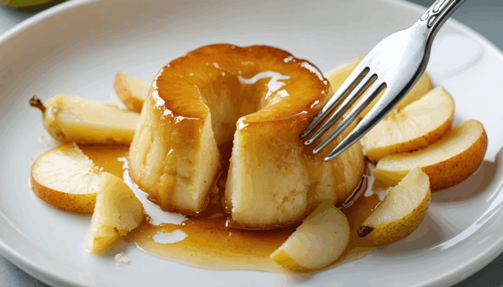 découvrez notre fondant aux poires, avec un cœur fondant et une croûte dorée, pour un dessert raffiné à déguster en toute douceur.