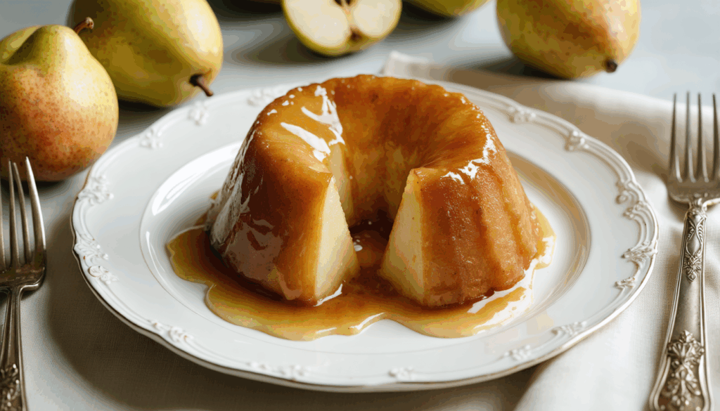 découvrez notre fondant aux poires, un dessert raffiné alliant un cœur tendre et une croûte dorée pour une expérience gourmande et élégante.