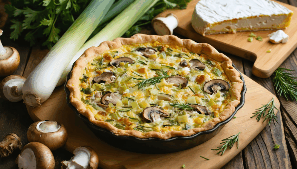 découvrez ma quiche sans pâte hivernale préférée aux poireaux, champignons et chèvre, une recette savoureuse et facile pour un succès garanti à chaque fois.
