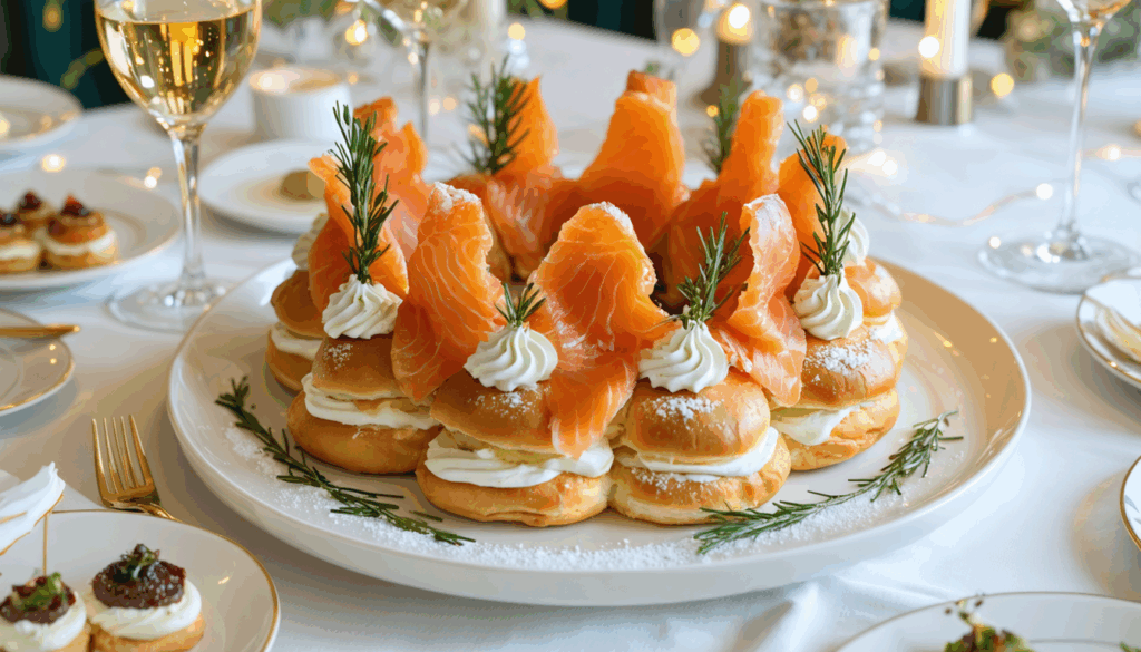 découvrez la couronne gourmande de pâte à choux au saumon fumé, une recette innovante pour sublimer vos apéritifs et entrées du nouvel an avec une touche élégante et savoureuse.