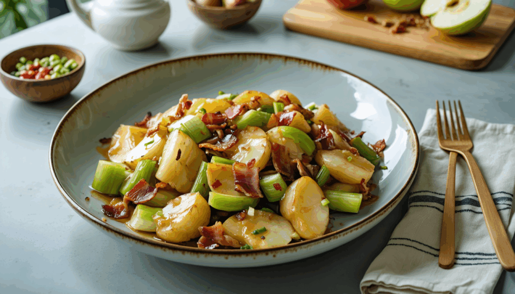 découvrez une recette express de poêlée poireaux-pommes-lardons, prête en seulement 10 minutes, idéale pour un repas savoureux et rapide en famille.