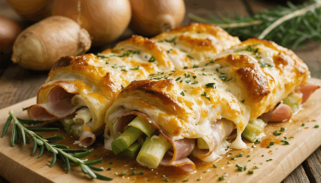 découvrez les rouleaux poireaux-jambon gratinés au fromage, une recette chaleureuse et savoureuse idéale pour un dîner familial réconfortant en hiver.