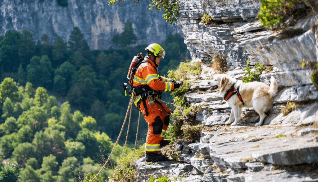 un sauvetage impressionnant dans le gard : les sapeurs-pompiers interviennent pour secourir un chien bloqué au sommet d'une falaise de 40 mètres, dans une opération spectaculaire et réussie.