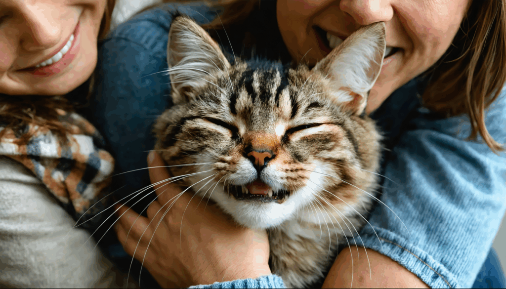 après des mois de solitude, cette chatte édentée découvre à nouveau la joie et la tendresse grâce à une nouvelle famille aimante qui prend soin d'elle.