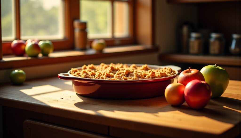 "Ce crumble aux pommes révèle un secret délicieux pour vos pauses café"