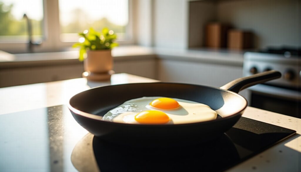 "Œufs frits sans huile ni beurre : l'astuce surprenante pour un plat léger"