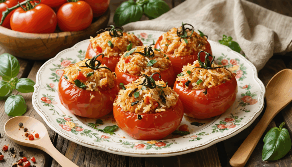 découvrez notre recette authentique de tomates farcies au riz, un plat simple et savoureux qui vous rappelle les saveurs traditionnelles de grand-mère.